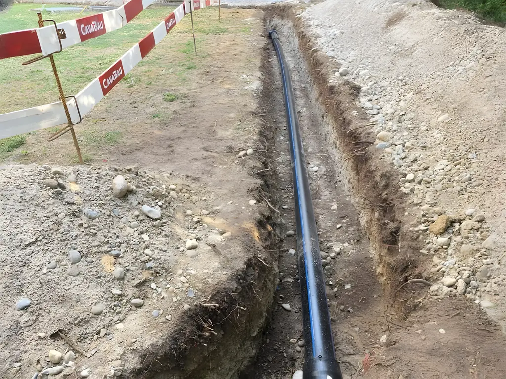 Leitung in einem schmalen Graben